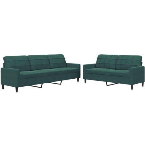 vidaXL Set di Divani 2 pz con Cuscini Verde scuro in Velluto