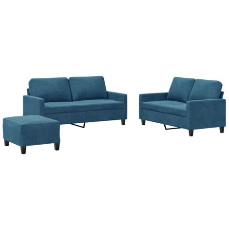 vidaXL Set di Divani 3 pz con Cuscini Blu in Velluto