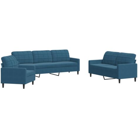 vidaXL Set di Divani 3 pz con Cuscini Blu in Velluto