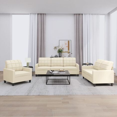 vidaXL Set di Divani 3 pz con Cuscini crema in Similpelle