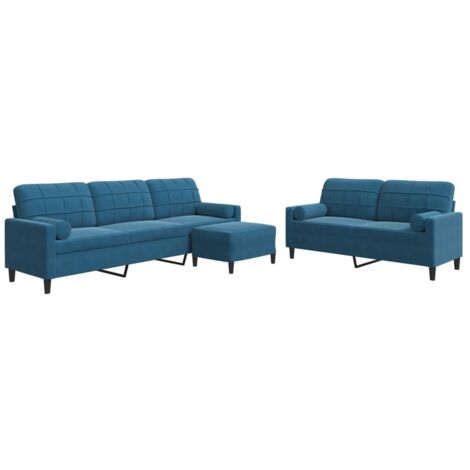 vidaXL Set di Divani 3 pz con Cuscini e Rinforzi Blu in Velluto