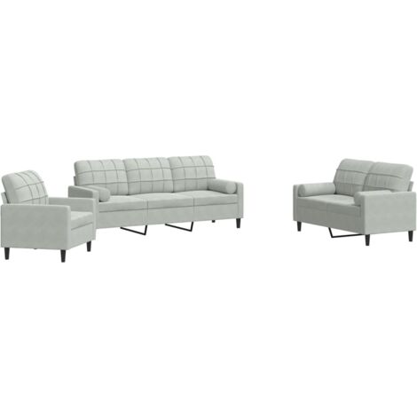 vidaXL Set di Divani 3 pz con Cuscini e Rinforzi Grigio Chiaro Velluto