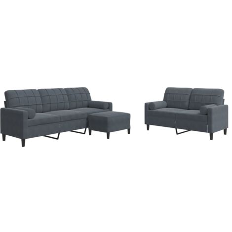 vidaXL Set di Divani 3 pz con Cuscini e Rinforzi Grigio Scuro Velluto