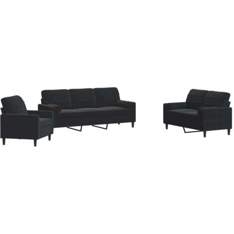 vidaXL Set di Divani 3 pz con Cuscini e Rinforzi Nero in Velluto
