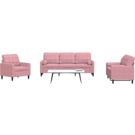 vidaXL Set di Divani 3 pz con Cuscini e Rinforzi rosa in Velluto