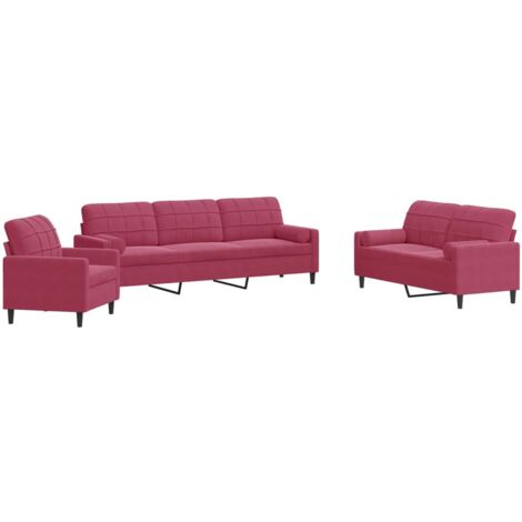 vidaXL Set di Divani 3 pz con Cuscini e Rinforzi Rosso Vino in Velluto