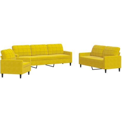 vidaXL Set di Divani 3 pz con Cuscini giallo in Velluto
