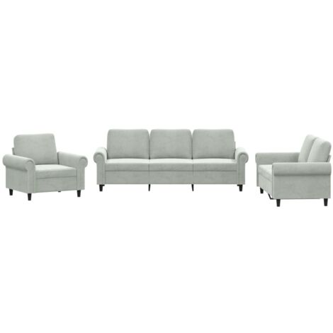 vidaXL Set di Divani 3 pz con Cuscini Grigio Chiaro in Velluto