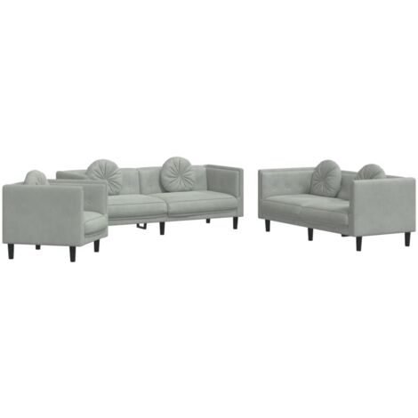 vidaXL Set di Divani 3 pz con Cuscini Grigio Chiaro in Velluto