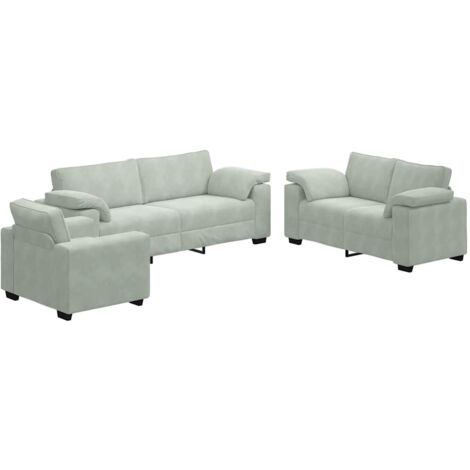 vidaXL Set di Divani 3 pz con Cuscini Grigio Chiaro in Velluto