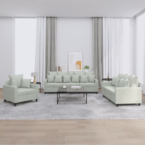vidaXL Set di Divani 3 pz con Cuscini Grigio Chiaro in Velluto