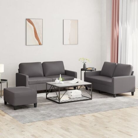 vidaXL Set di Divani 3 pz con Cuscini Grigio in Similpelle
