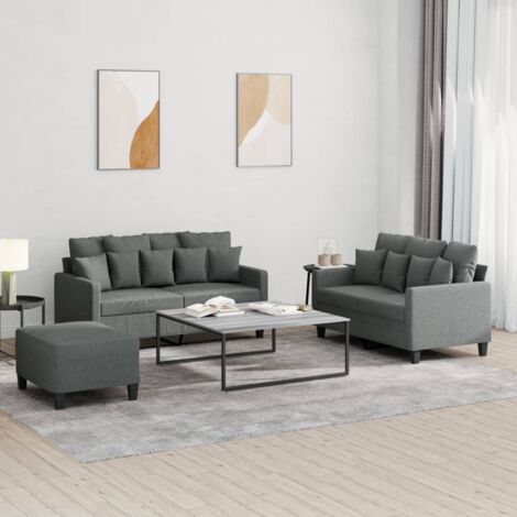 vidaXL Set di Divani 3 pz con Cuscini Grigio Scuro in Tessuto
