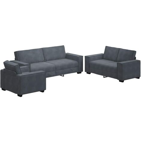 vidaXL Set di Divani 3 pz con Cuscini Grigio Scuro in Velluto