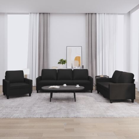 vidaXL Set di Divani 3 pz con Cuscini Nero in Similpelle