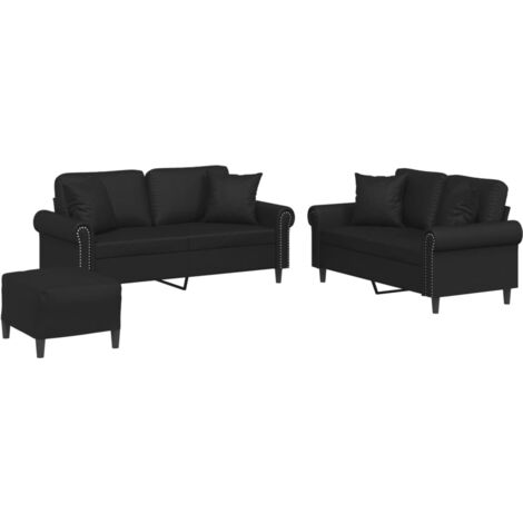 vidaXL Set di Divani 3 pz con Cuscini Nero in Similpelle