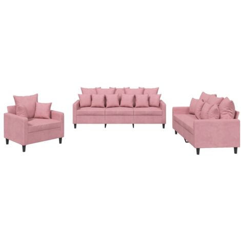 vidaXL Set di Divani 3 pz con Cuscini rosa in Velluto