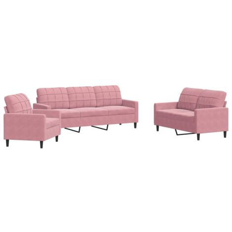 vidaXL Set di Divani 3 pz con Cuscini rosa in Velluto