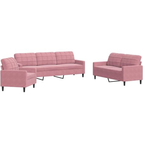 vidaXL Set di Divani 3 pz con Cuscini rosa in Velluto