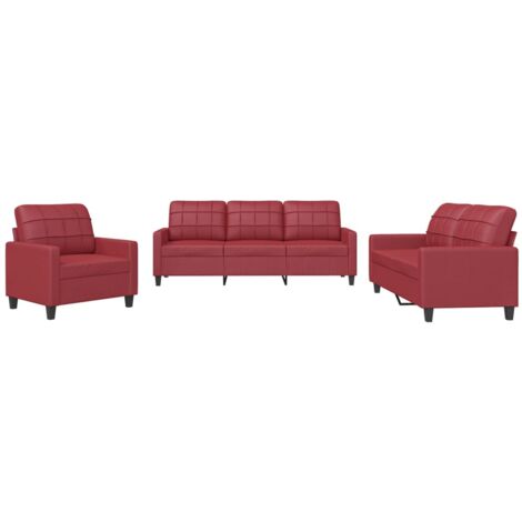vidaXL Set di Divani 3 pz con Cuscini Rosso Vino in Similpelle