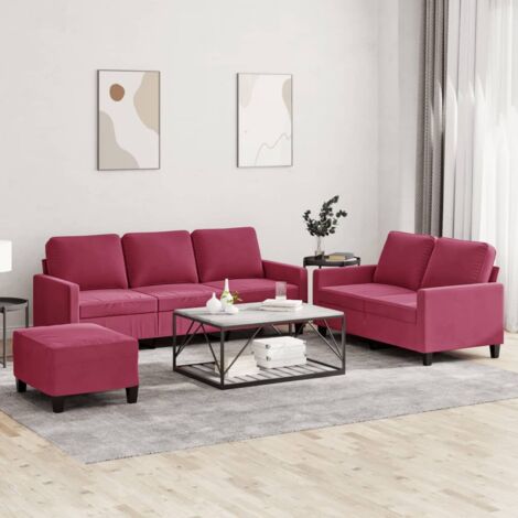 vidaXL Set di Divani 3 pz con Cuscini Rosso Vino in Velluto