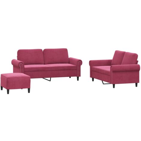 vidaXL Set di Divani 3 pz con Cuscini Rosso Vino in Velluto