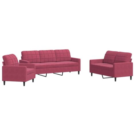 vidaXL Set di Divani 3 pz con Cuscini Rosso Vino in Velluto