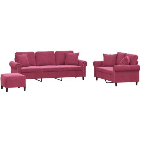 vidaXL Set di Divani 3 pz con Cuscini Rosso Vino in Velluto