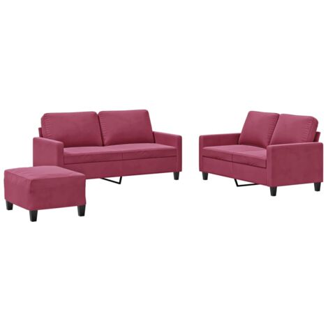 vidaXL Set di Divani 3 pz con Cuscini Rosso Vino in Velluto