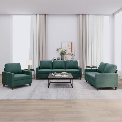 vidaXL Set di Divani 3 pz con Cuscini Verde scuro in Velluto
