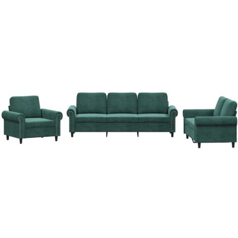 vidaXL Set di Divani 3 pz con Cuscini Verde scuro in Velluto
