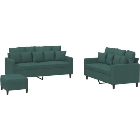 vidaXL Set di Divani 3 pz con Cuscini Verde scuro in Velluto