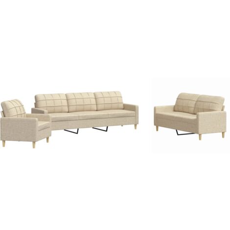 vidaXL Set di Divani 3 pz Crema in Tessuto