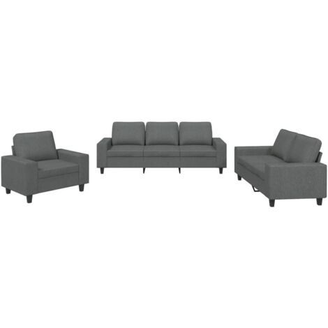 vidaXL Set di Divani 3 pz Grigio Scuro in Tessuto