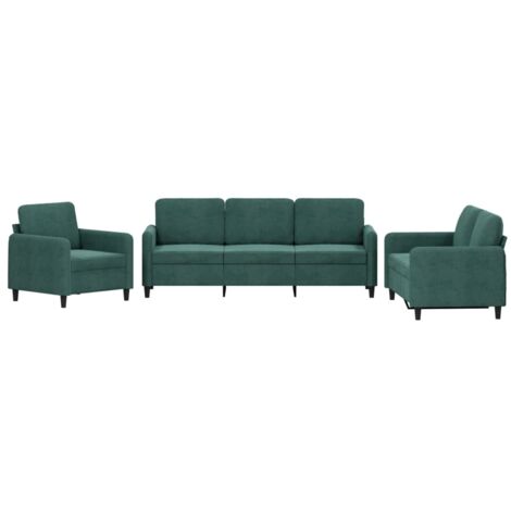 vidaXL Set di Divani 3 pz Verde Scuro in Velluto