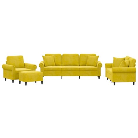 vidaXL Set di Divani 4 pz con Cuscini Giallo in Velluto