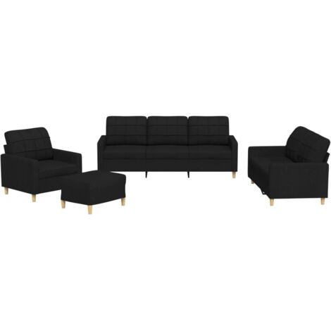 vidaXL Set di Divani 4 pz con Cuscini Nero in Tessuto