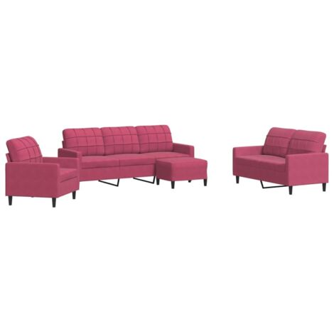 vidaXL Set di Divani 4 pz con Cuscini Rosso Vino in Velluto