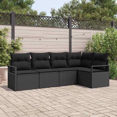 vidaXL Set di divani 5 pcs Nero polyrattan