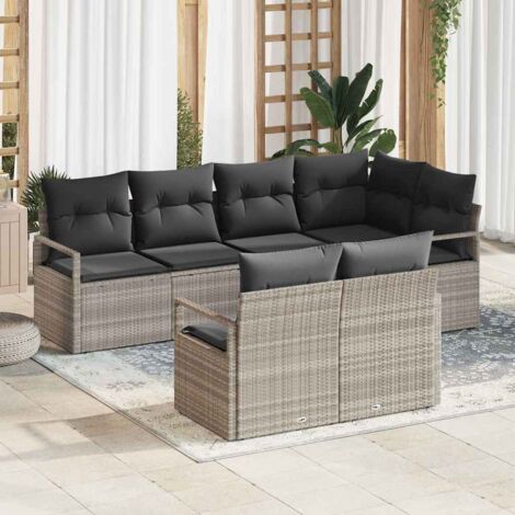 vidaXL Set di divani 7 pcs Grigio chiaro polyrattan