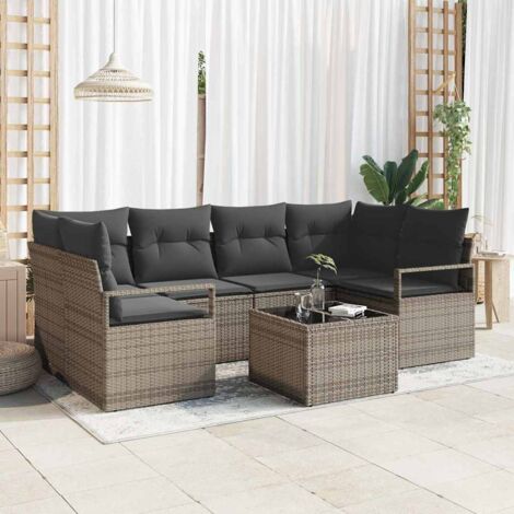 vidaXL Set di divani 7 pcs Grigio polyrattan