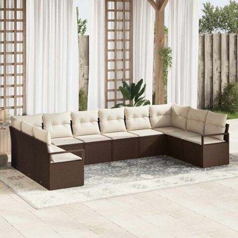 vidaXL Set di divani con cuscino 10 pcs Marrone polyrattan