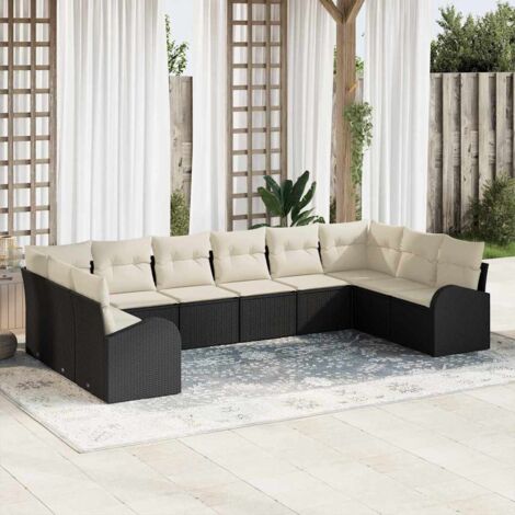 vidaXL Set di divani con cuscino 10 pcs Nero e Crema polyrattan