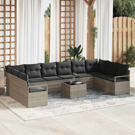 vidaXL Set di divani con cuscino 11 pcs Grigio chiaro polyrattan