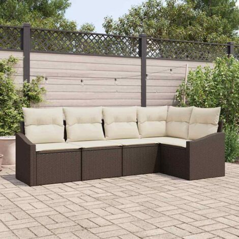vidaXL Set di divani con cuscino 5 pcs Marrone e Crema polyrattan