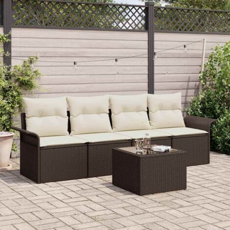 vidaXL Set di divani con cuscino 5 pcs Marrone polyrattan