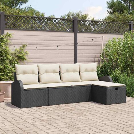 vidaXL Set di divani con cuscino 5 pcs Nero e Crema polyrattan