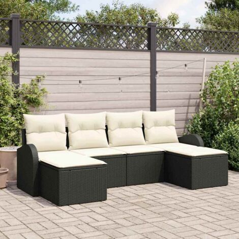 vidaXL Set di divani con cuscino 6 pcs Nero e Bianco polyrattan