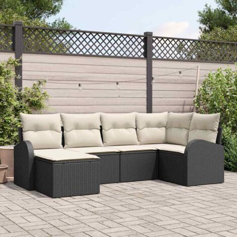 vidaXL Set di divani con cuscino 6 pcs Nero e Bianco polyrattan