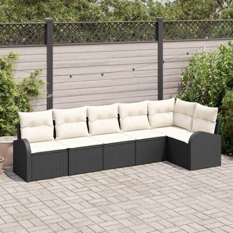 vidaXL Set di divani con cuscino 6 pcs Nero e bianco polyrattan